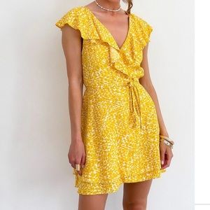 Free People Yellow Print Wrap Dress NWT Misses size S